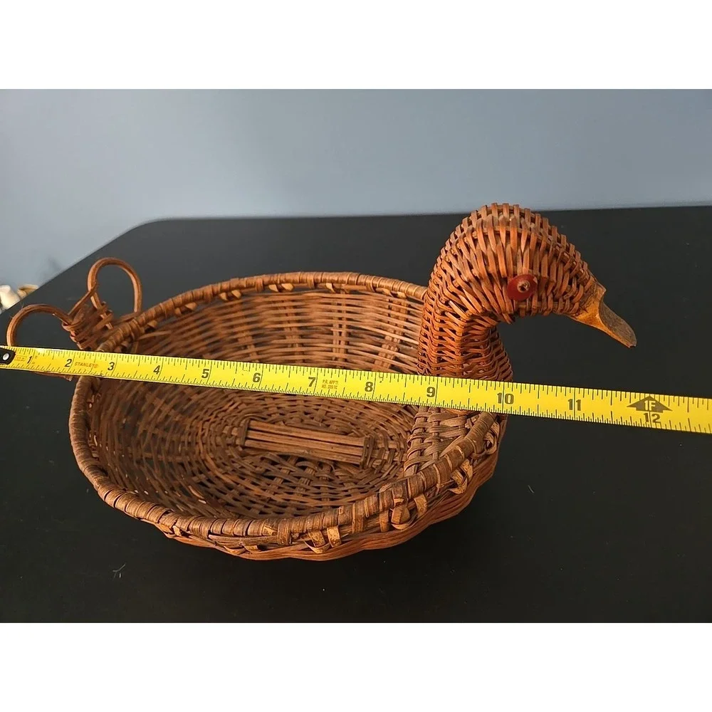 Vintage Wicker Duck Basket Woven Rattan Wood‎ Beak Farmhouse Country Animal Boho